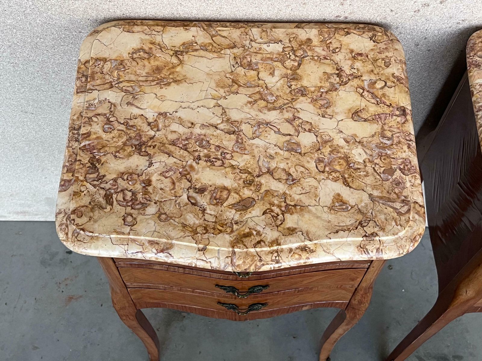 Antique Louis XV French Marquetry Marble Top Nightstands, Set Of 2 photo 3049.0
