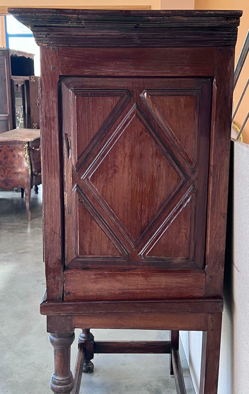 19th Catalan Spanish Cabinet On Stand In Carved Walnut And Iron Stretcher photo 6729.0