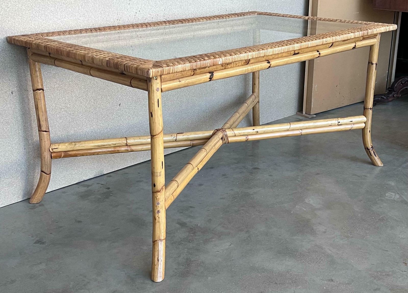 Spanish, 1980s Bamboo Glass Dining Table With Glass Tabletop photo Furniture