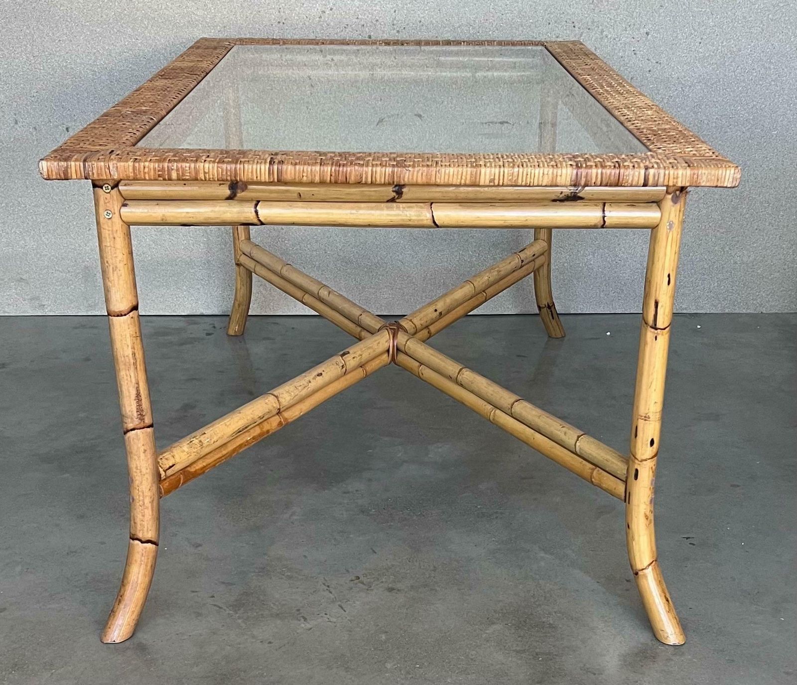 Spanish, 1980s Bamboo Glass Dining Table With Glass Tabletop photo 4331.0