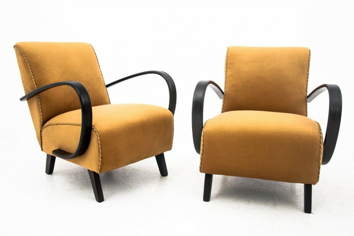 Two Yellow Vintage Armchairs By J. Halabala, Czechoslovakia, 1930s