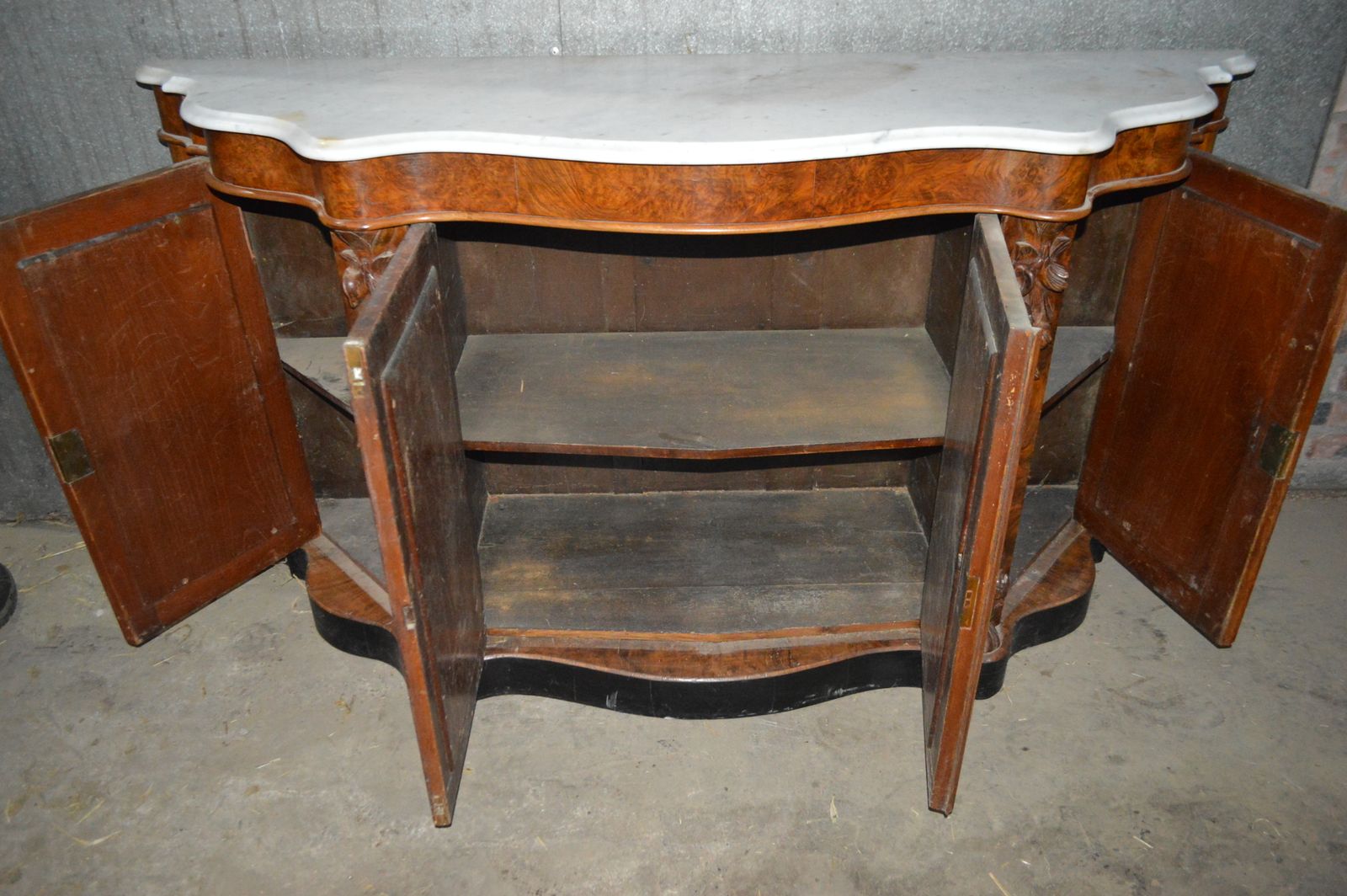 A Serpentine Victorian Burr Walnut Four Door Credenza photo for sale