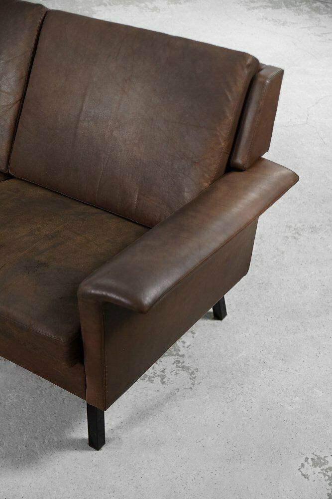 Mid Century Scandinavian Modern 2 Zits Bruinleren Bank 3330 Van Arne Vodder Voor Fritz Hansen, Ca. Jaren 1960 photo Meubels
