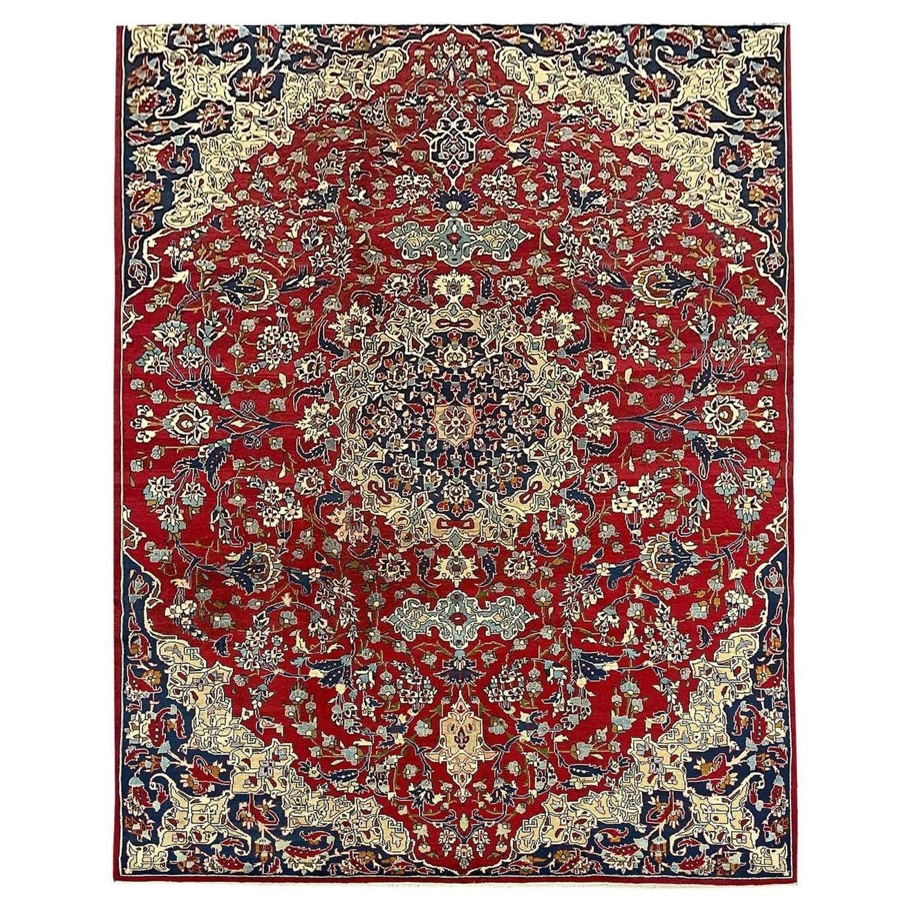 Magnificent Vintage Rug Handmade Carpet Floral Red Wool Oriental Livingroom Rug
