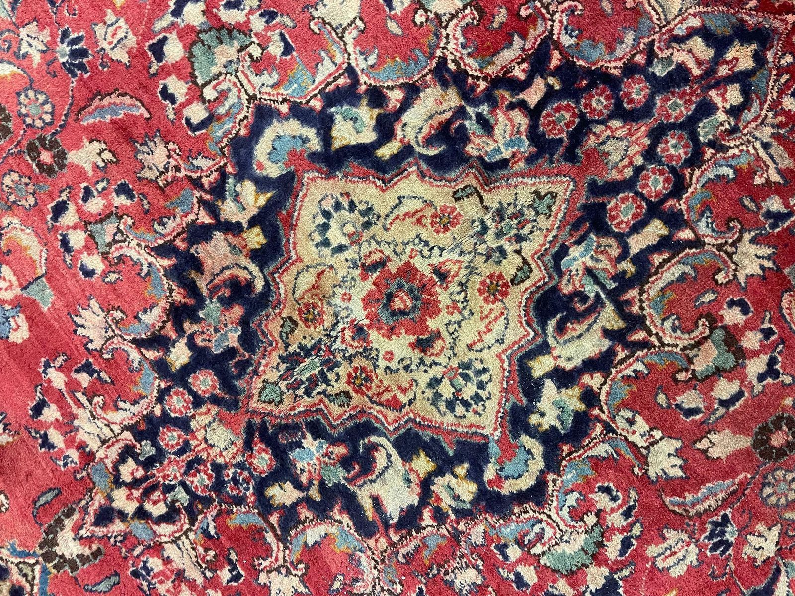 Large Vintage Rug Handmade Carpet Red Wool Oriental Livingroom Rug photo vintage