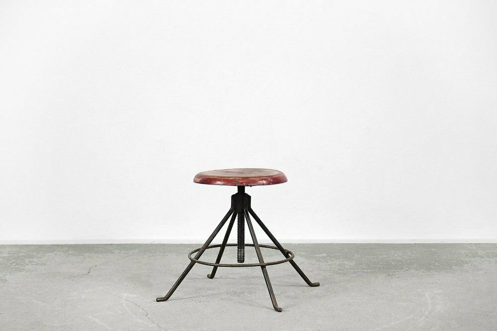 Industrial Factory Metal And Wood Swivel Stool, 1950s photo for sale