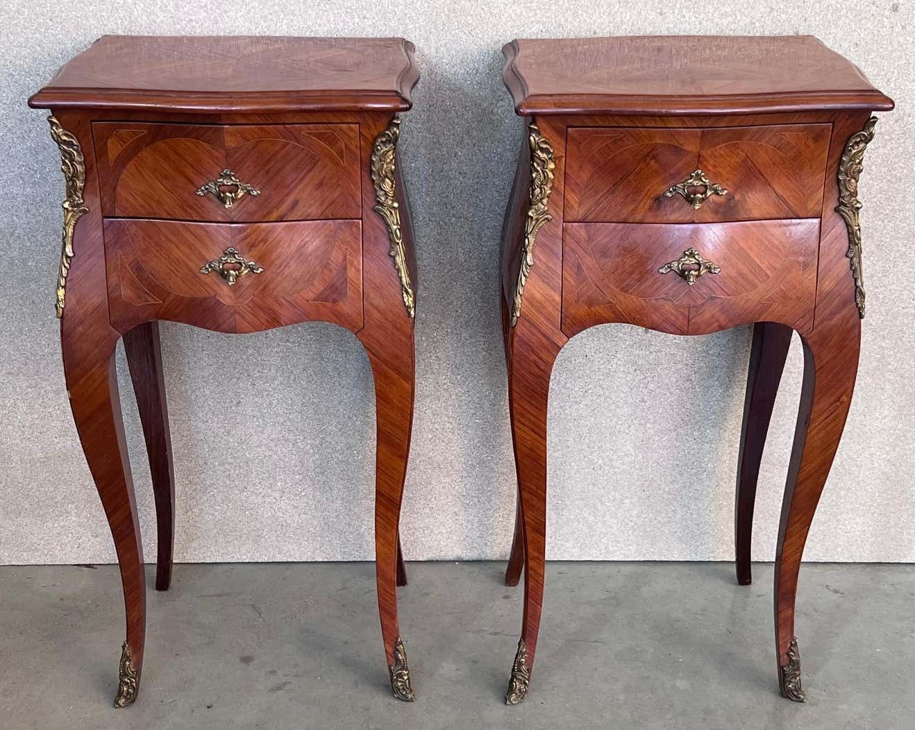 Antique Louis XV French Marquetry With Drawers Nightstands, Set Of 2 photo furniture