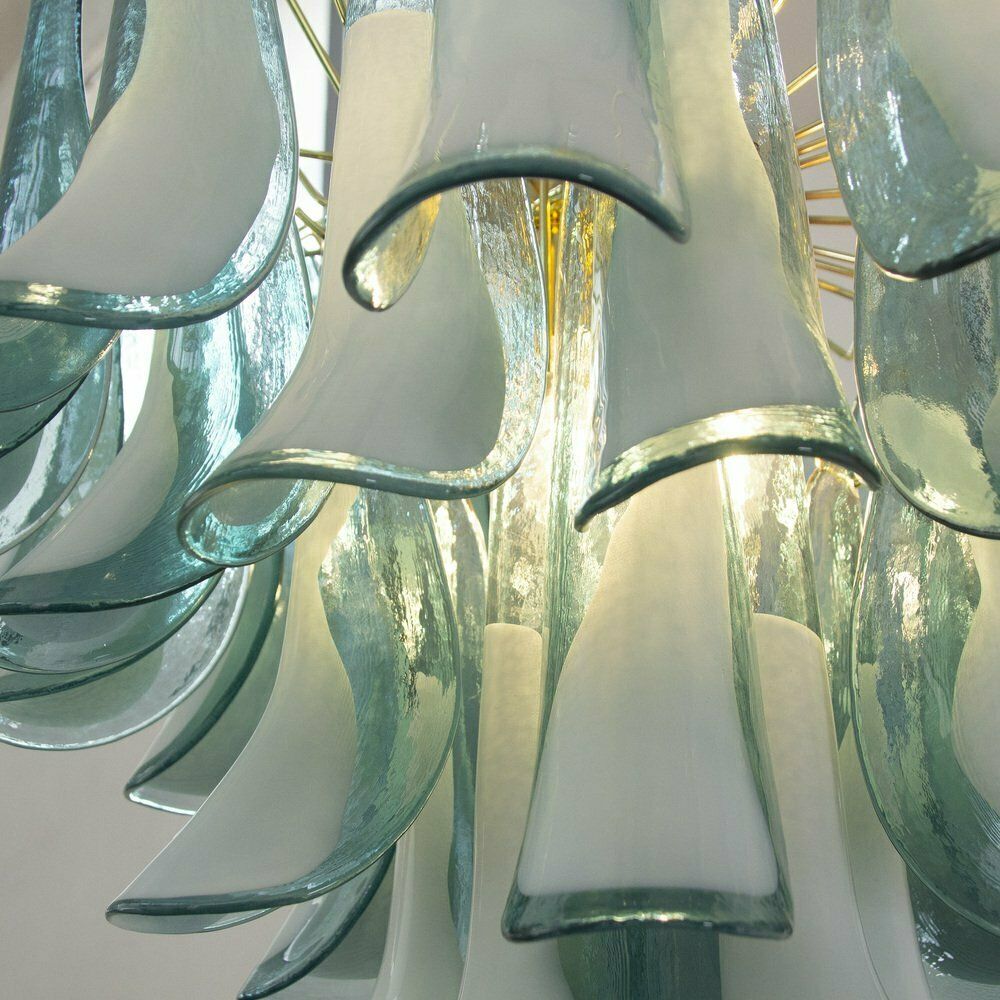 Lighting Italian Blue And White Murano Glass Pendant Lamp, 1990s photo