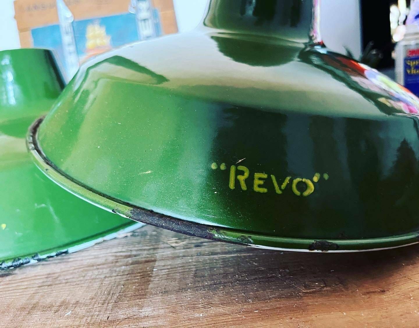 Revo 1930s/ 40s Vintage Industrial Lamp Shades Green photo furniture