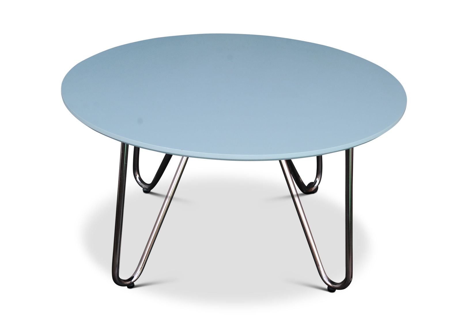 Modernist Circular Coffee Table With Grey Circular Top, With Tubular Coppered Hairpin Legs Ol photo furniture