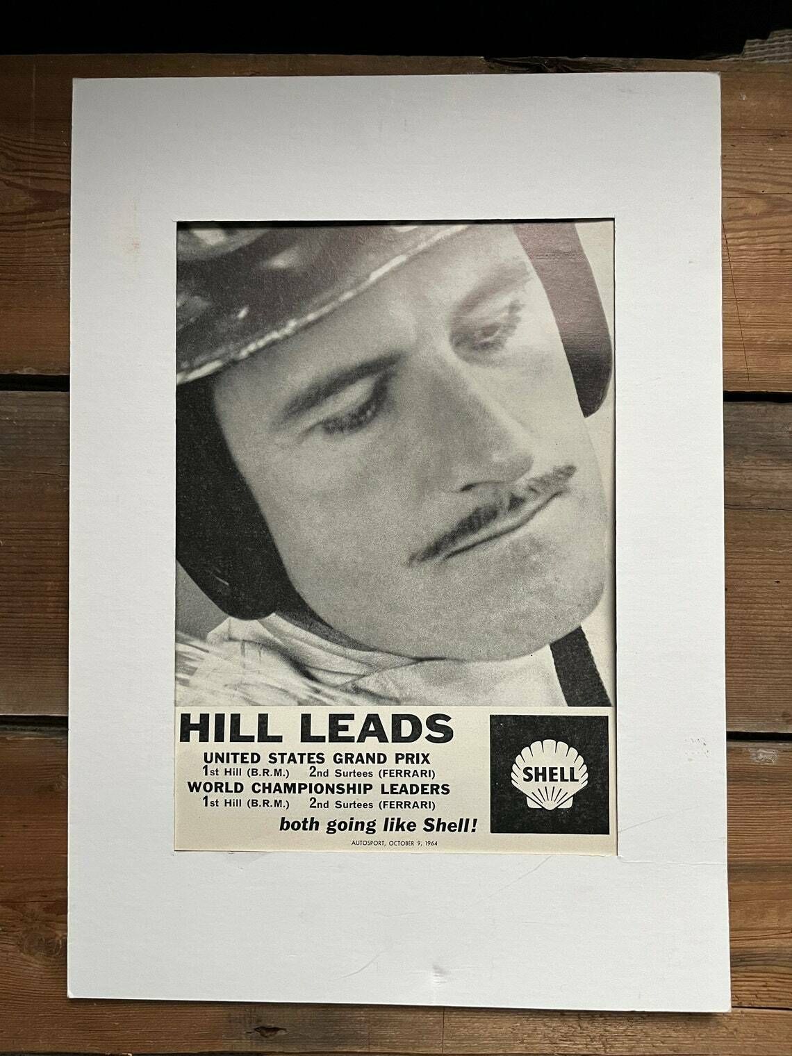 Vintage Shell  Graham Hill Print  Us Grand Prix 1964