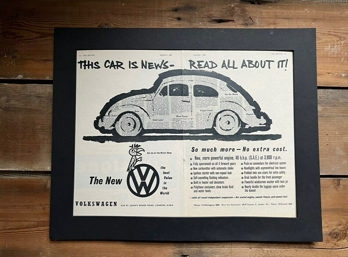 Vintage Volkswagen Beetle Advertising Print 1961