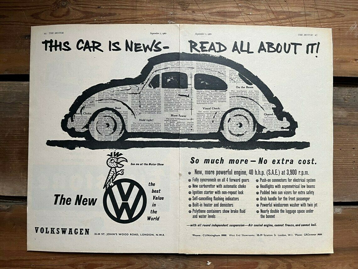 Vintage Volkswagen Beetle Advertising Print 1961 photo buy