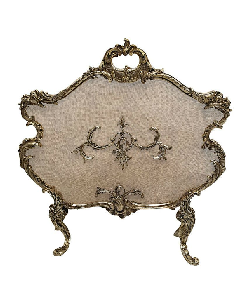 A Very Fine 19th Century Brass Fire Screen In The Rococo Manner