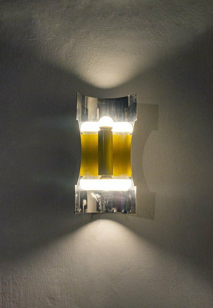 Space Age Gelakt Metaal & Stalen Wandlamp Van Luci Italia, Italië, Jaren 1960 photo furniture
