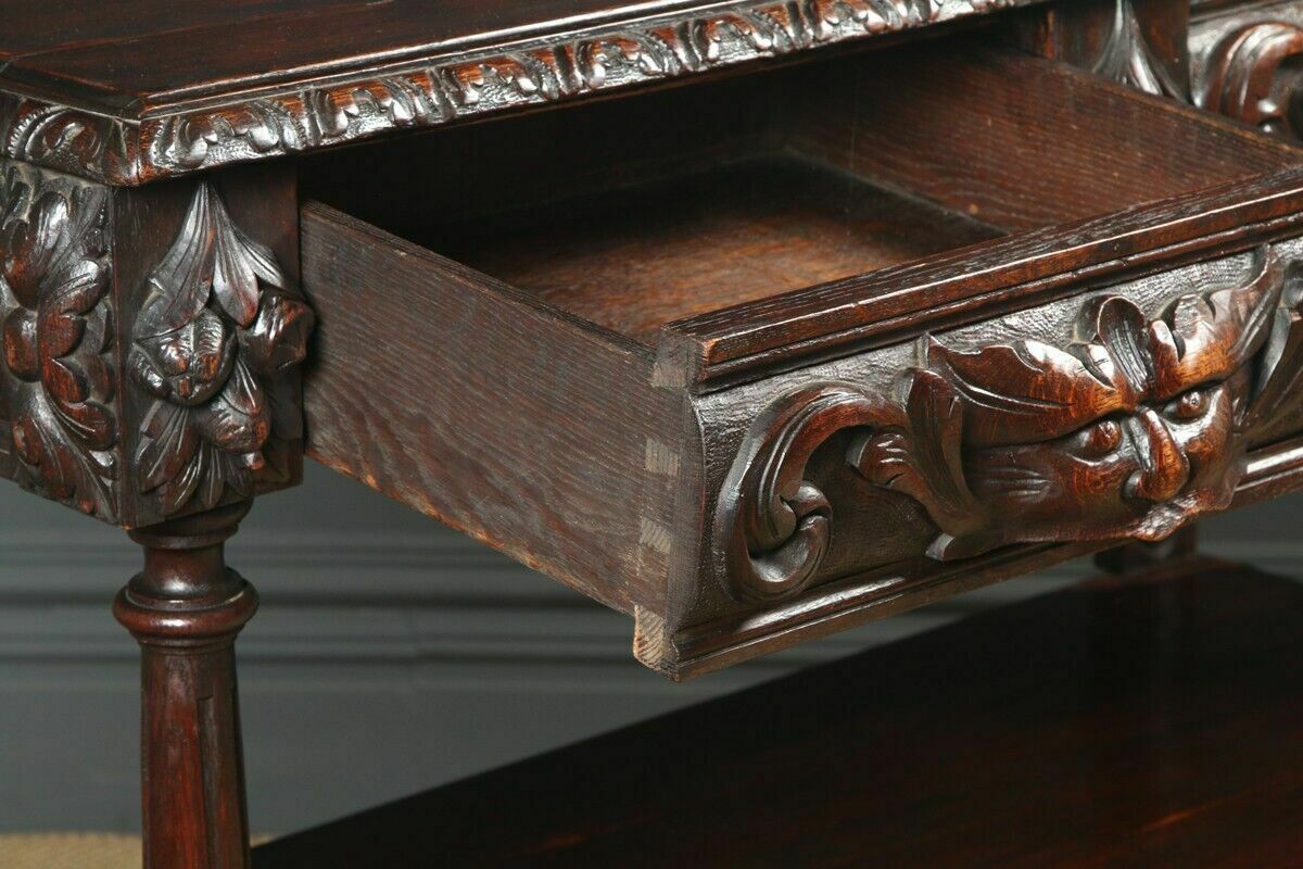 photo vintage Antique English Victorian Carved Oak Green Man Buffet C1880