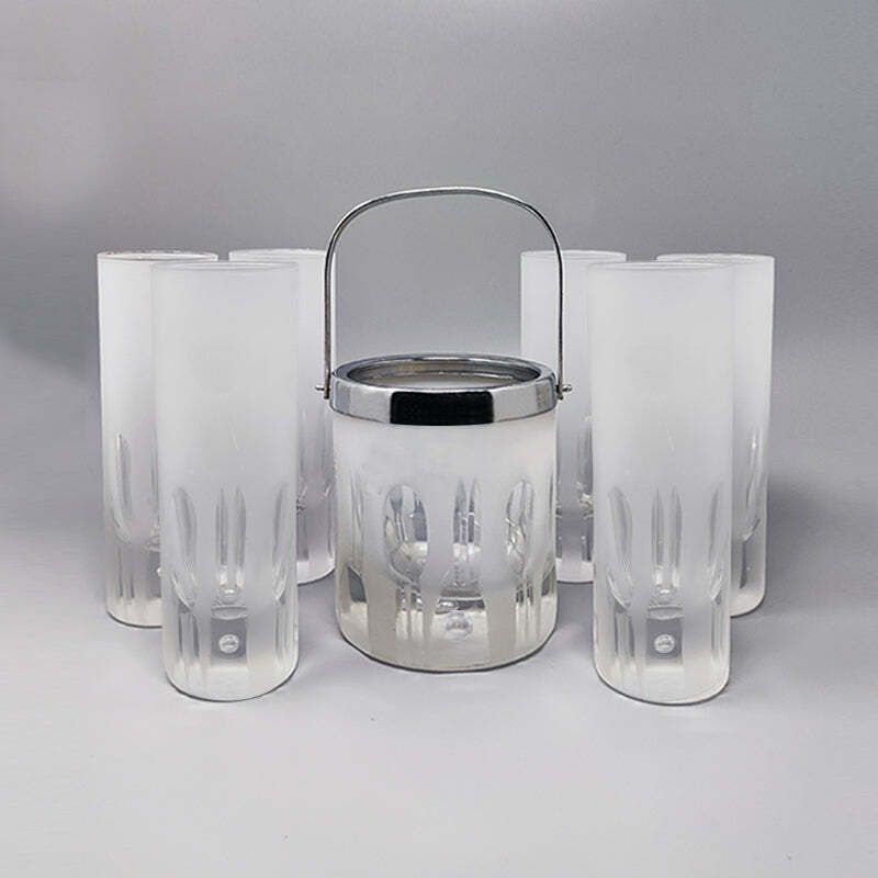 1960 Gorgeous Ice Bucket With 6 Glasses In Hand Cut Lead Crystal By Kristal. Made In Italy photo furniture
