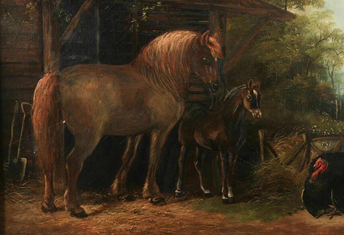 photo furniture Antique English Victorian Oil Painting Horse Country Scene Henry Charles Woolett