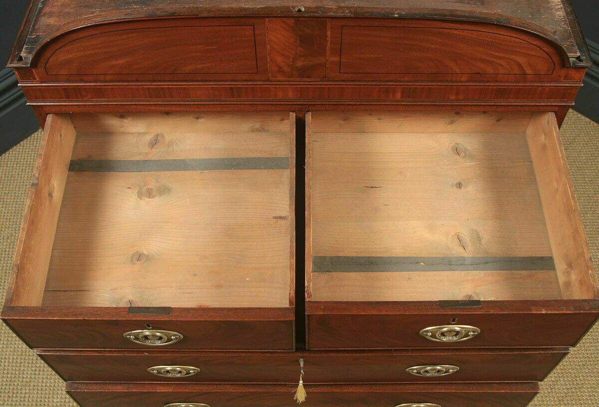 Furniture Antique Channel Islands Georgian Regency Flame Mahogany Inlaid Tallboy Chest photo