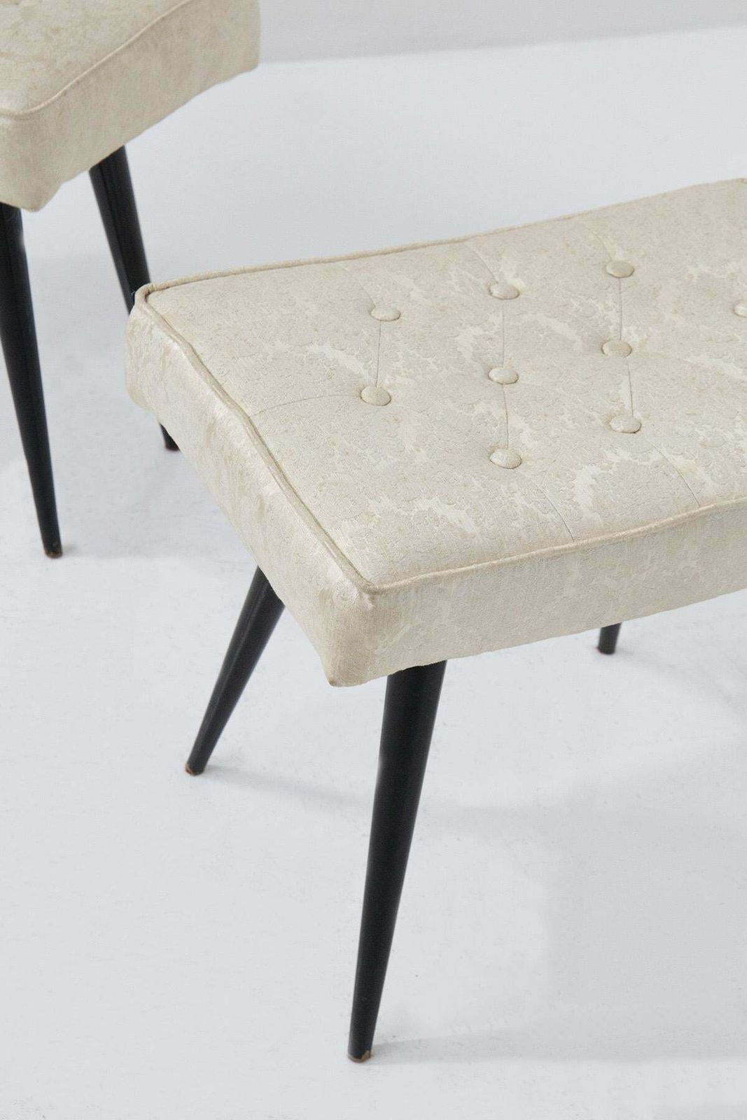 Italian Mid Century Stools In Wood And Brocade photo Furniture