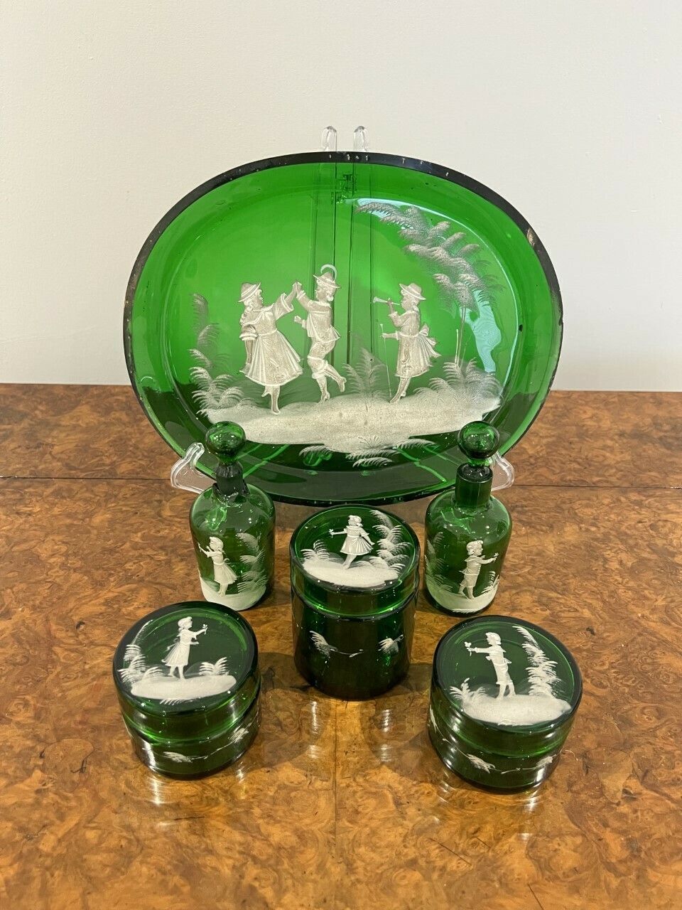 Rare Quality Victorian Mary Gregory Green Dressing Table Set photo furniture