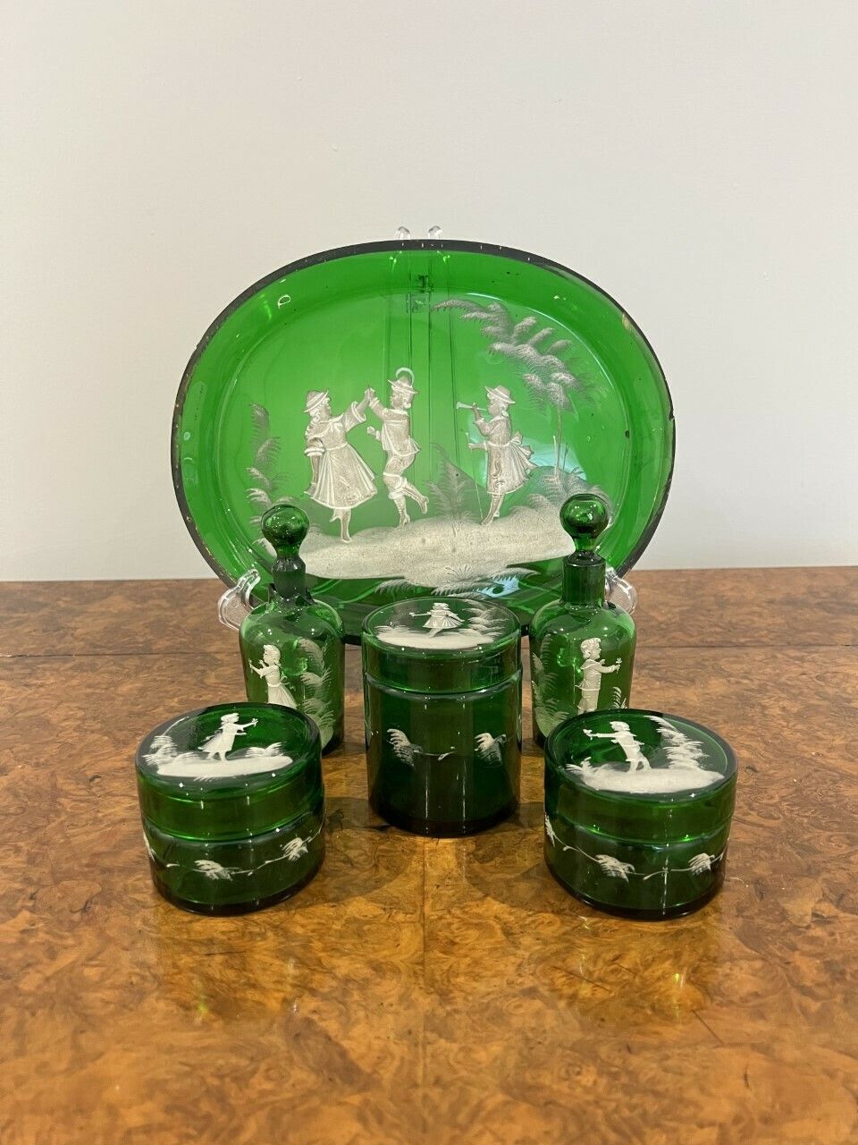 Rare Quality Victorian Mary Gregory Green Dressing Table Set photo Home Decor