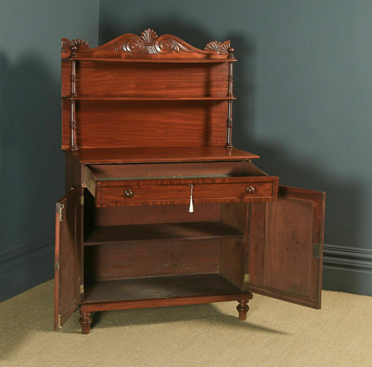 Antique English Georgian Regency Two Door Chiffonier Cabinet Sideboard Cupboard photo vinterior
