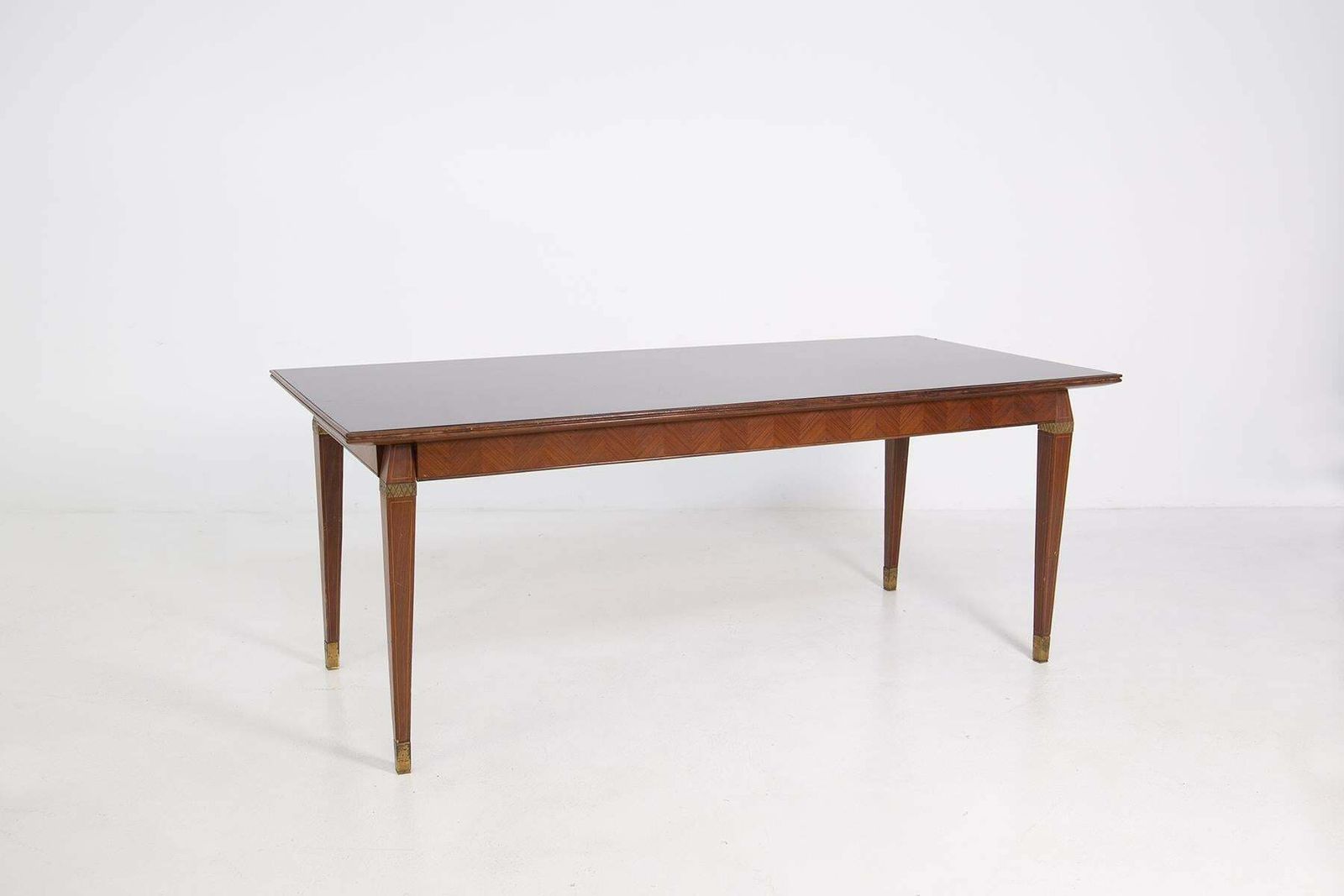 Italian Dining Table In The Style Of Paolo Buffa In Wood Brass And Smoked Glass photo for sale