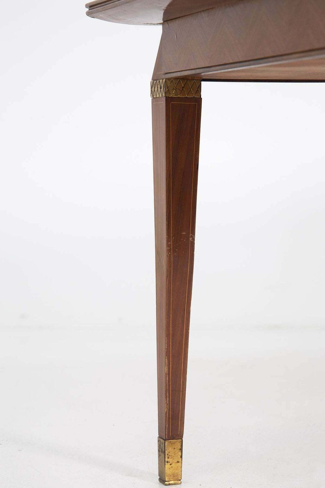 Italian Dining Table In The Style Of Paolo Buffa In Wood Brass And Smoked Glass photo vinterior