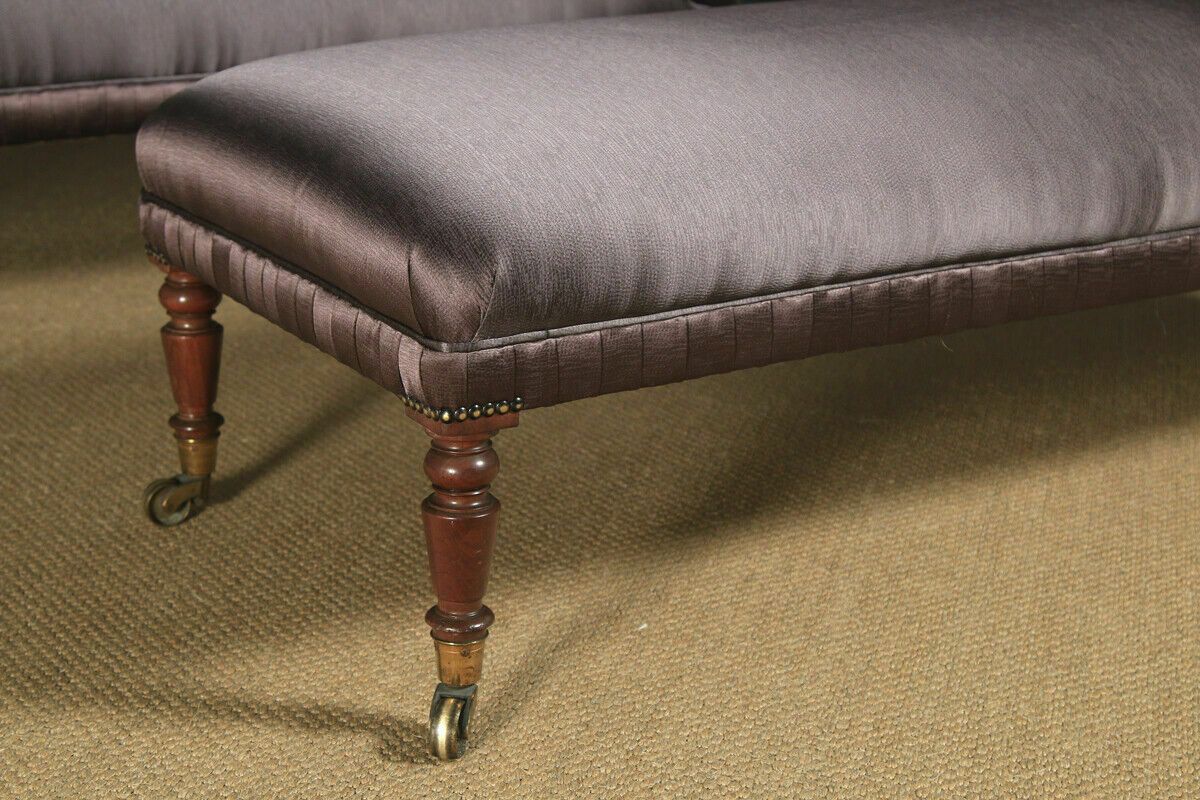 Antique English Matched Pair Of Regency Mahogany Upholstered Chaise Longues Day Beds (C.1825) photo for sale
