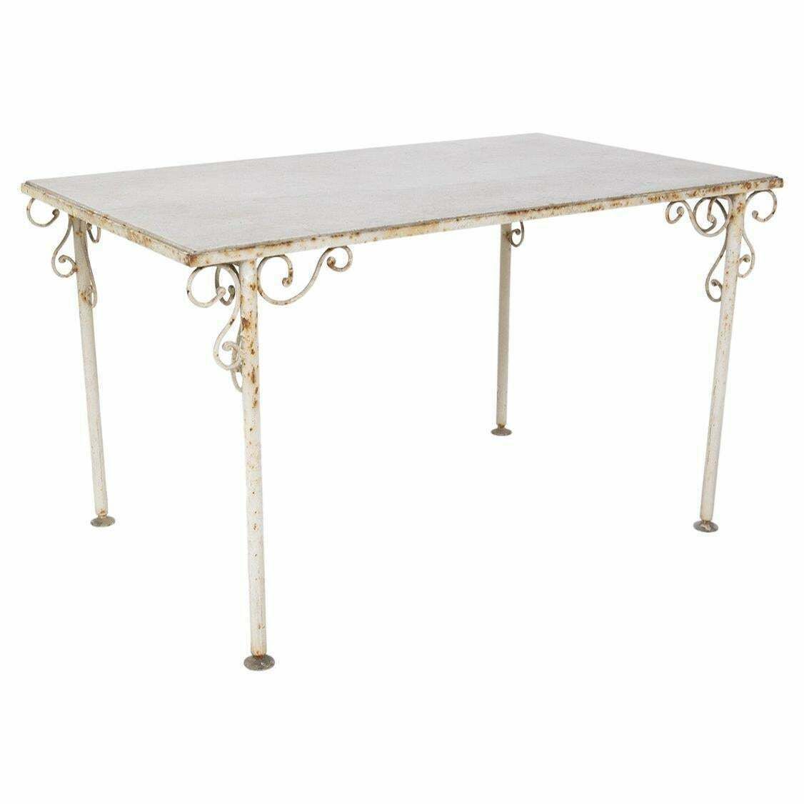 French Vintage Outdoor Iron And Marble Table