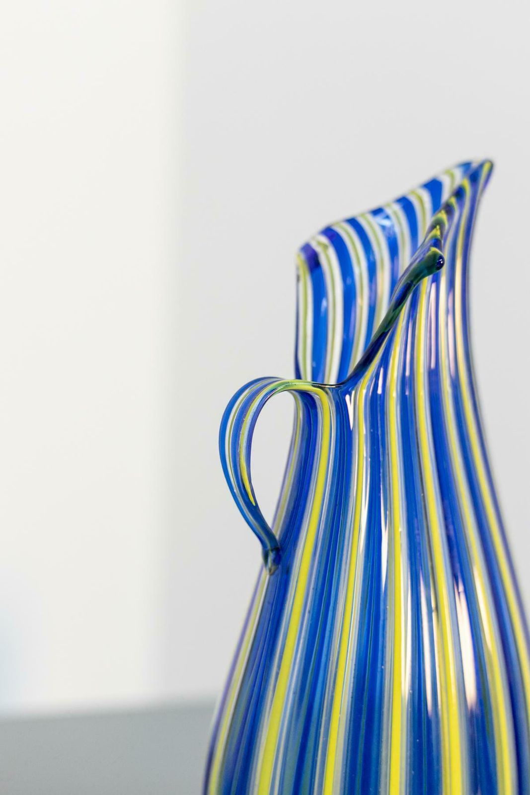 Vintage Vase In Murano Glass Yellow And Blue Attr. To Venini, 1950s photo for sale