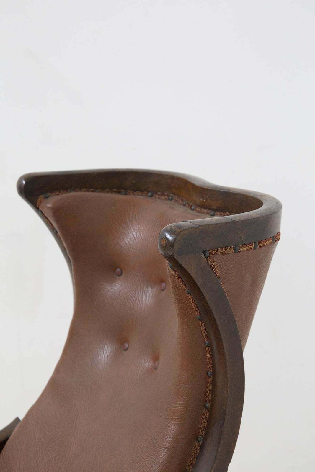 French Antique Armchair In Original Wood And Leather photo furniture