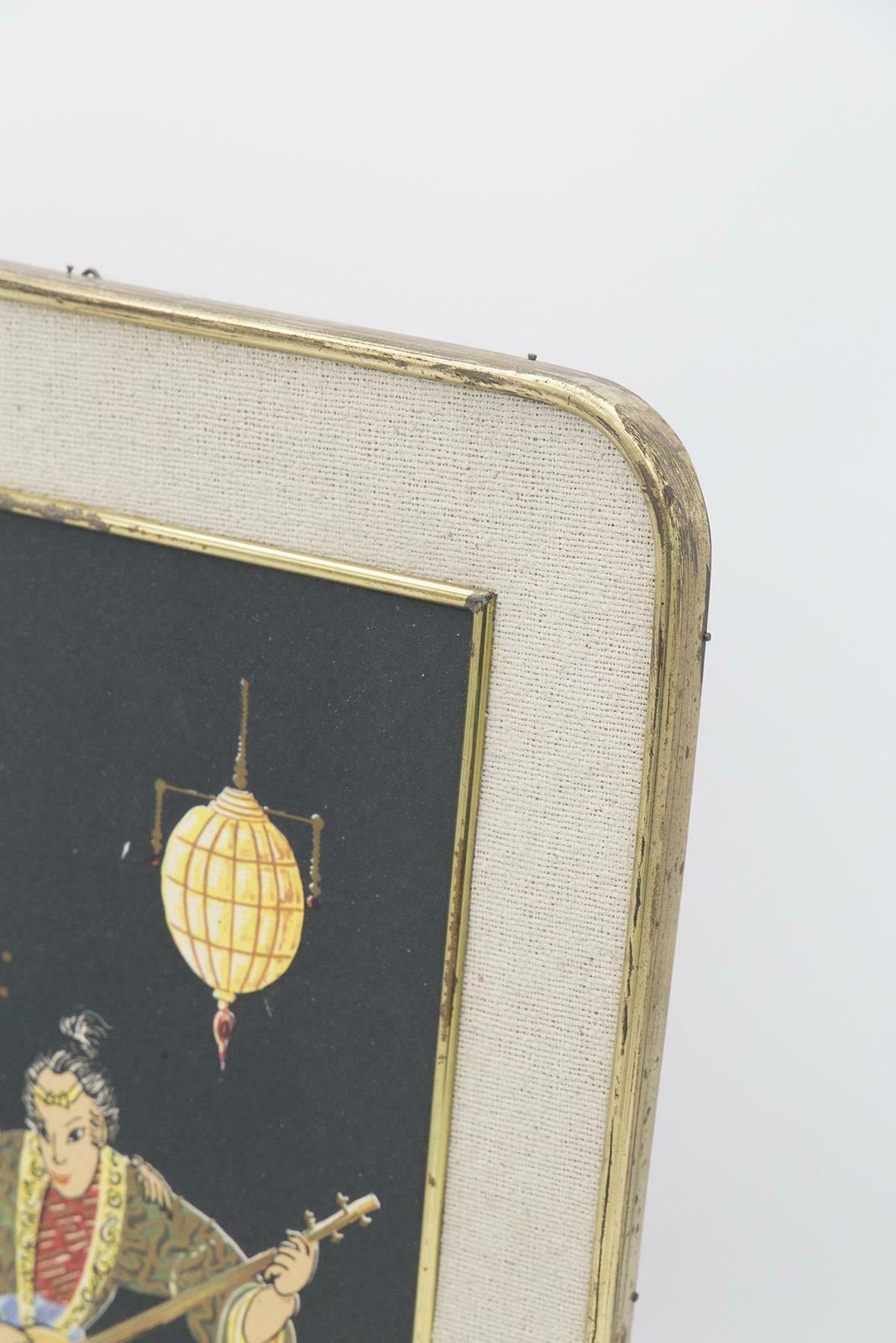 Antique Japanese Brass Painting ''Romantic Serenade'' photo furniture