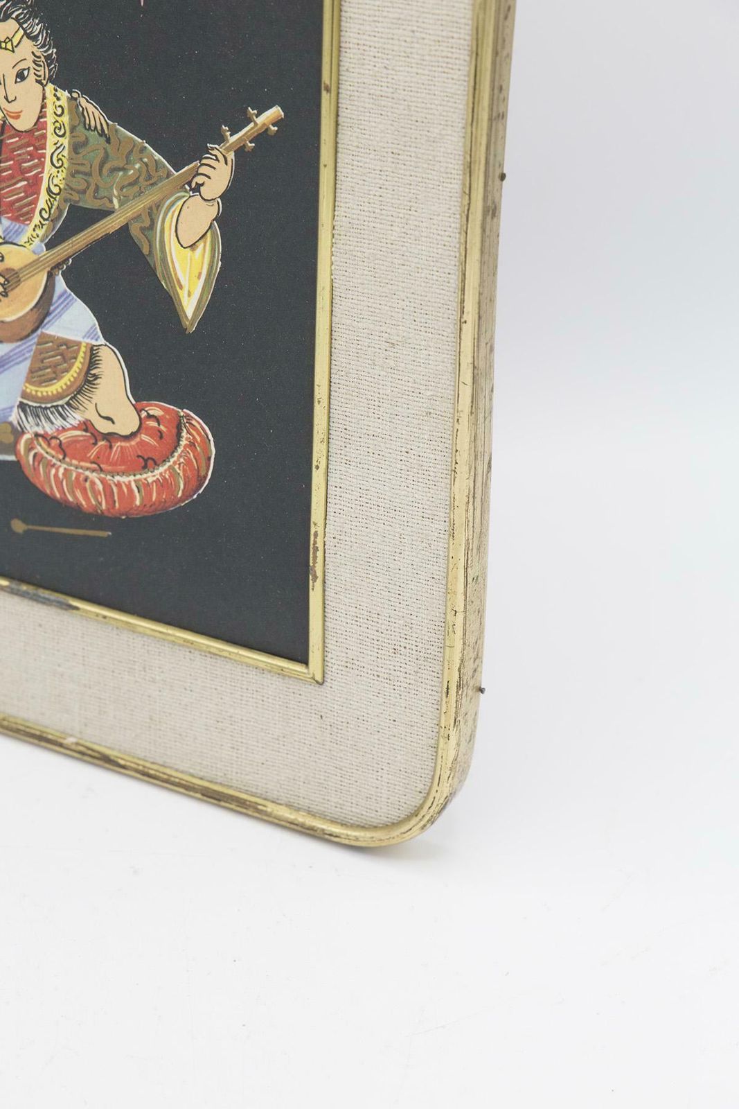 Antique Japanese Brass Painting ''Romantic Serenade'' photo Art