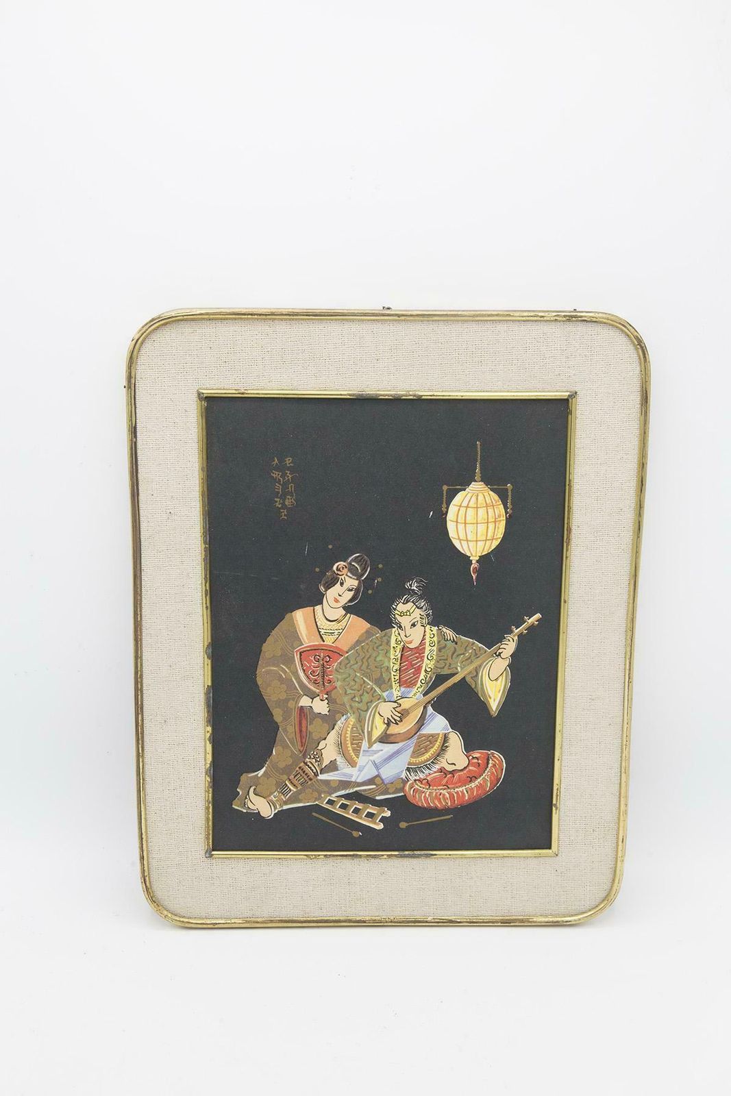 Antique Japanese Brass Painting ''Romantic Serenade'' photo 436.0