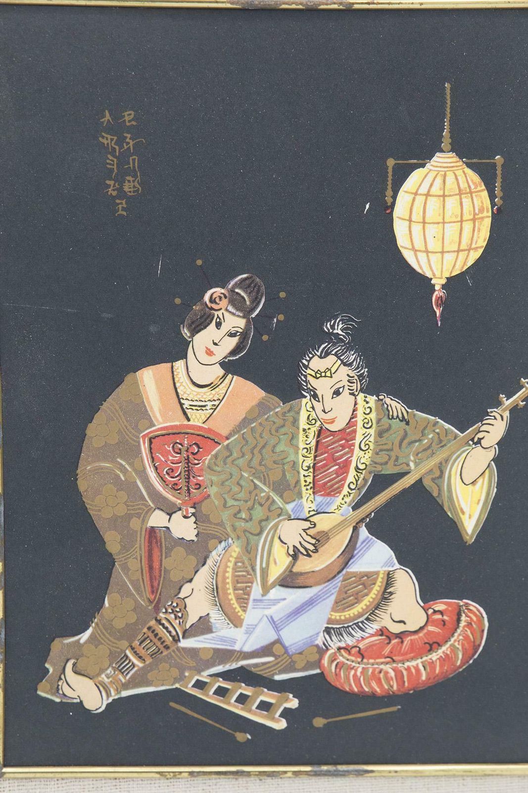 Antique Japanese Brass Painting ''Romantic Serenade'' photo buy