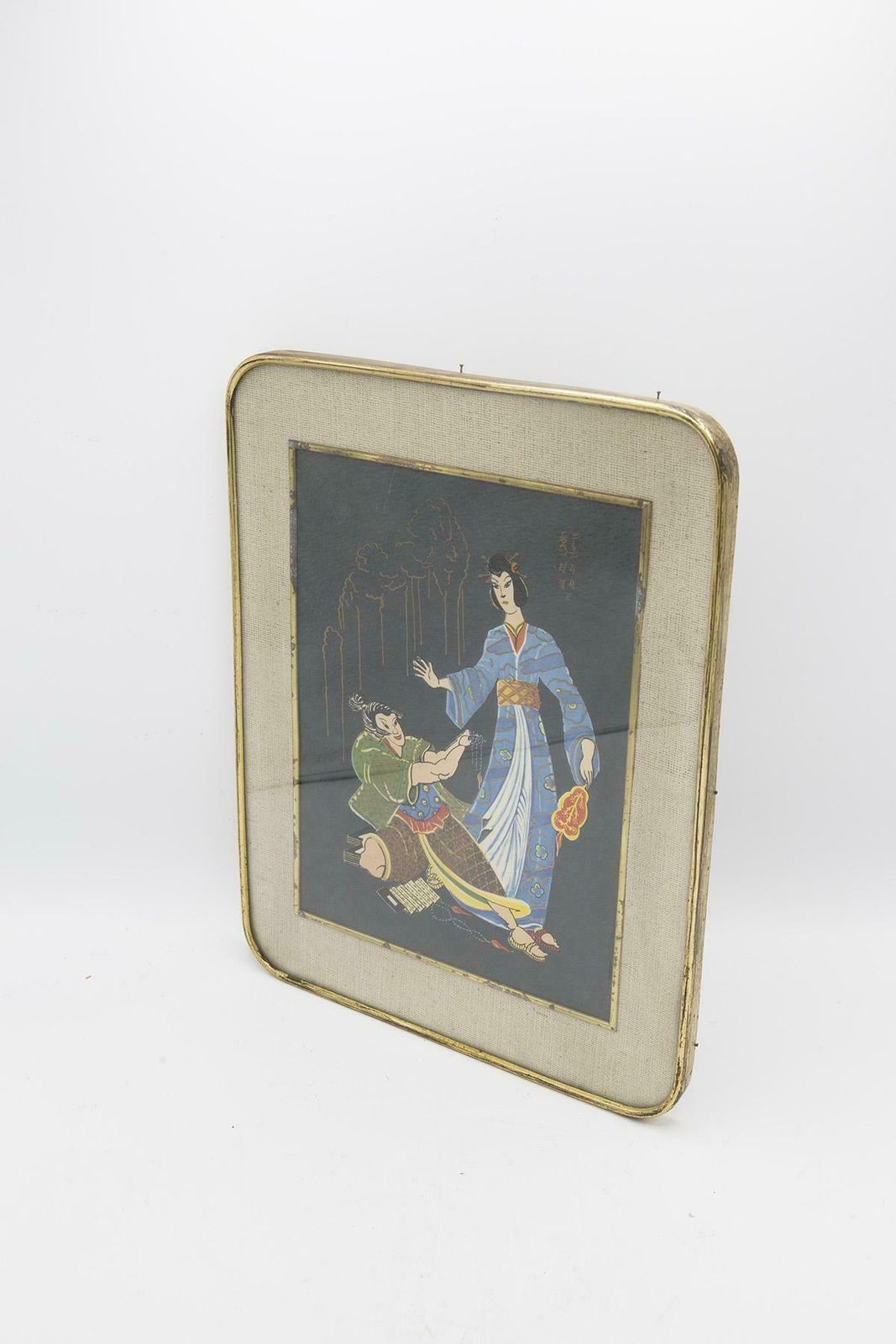 Antique Japanese Brass Framed Painting ''Wedding'' photo vinterior