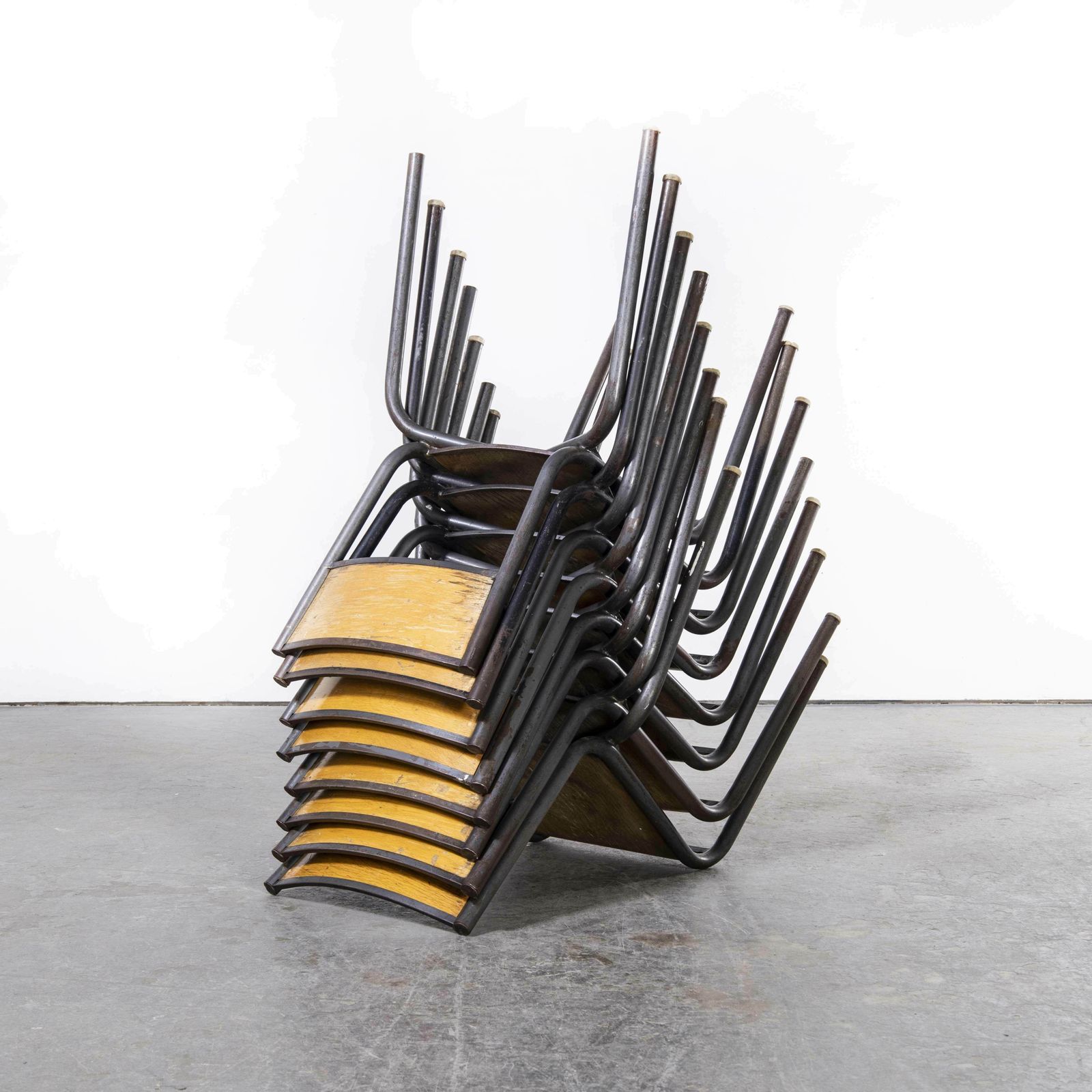 1960’s French Mullca Stacking Chair 510 – Graphite Frame – Set Of Eight photo vintage