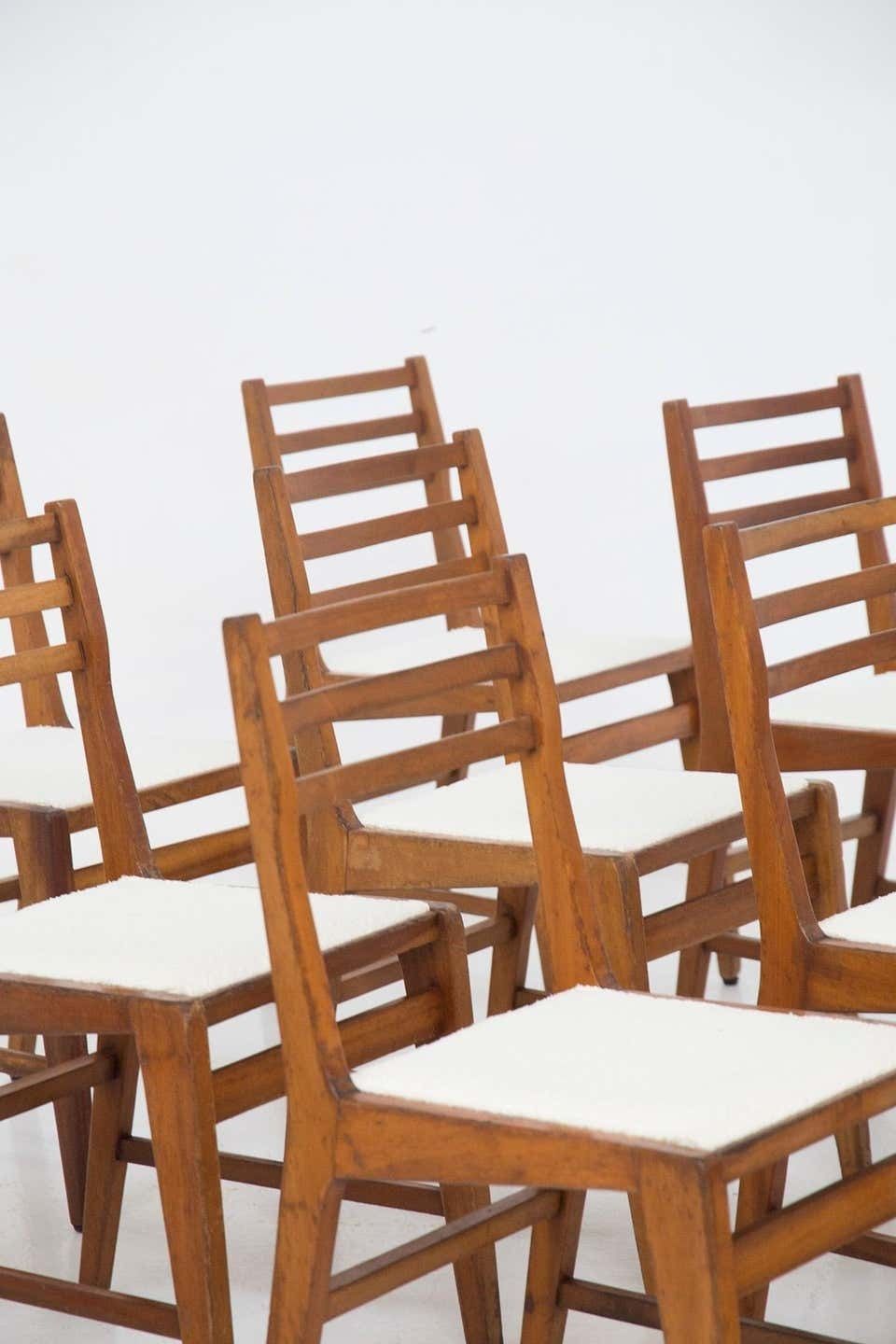 Bbpr Set Of 12 Wooden Mid Century Chairs In Bouclé photo furniture
