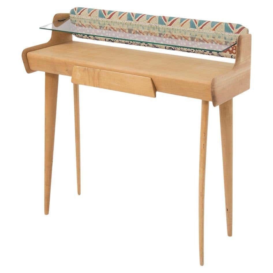 Italian Mid Century Wooden And Glass Writing Desk