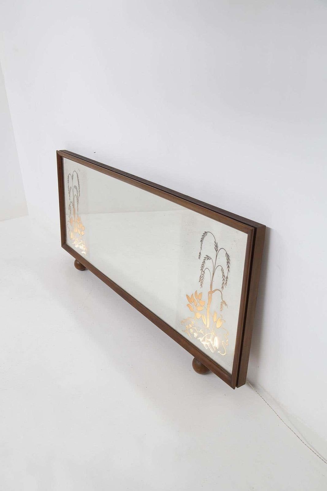 Italian Illuminated Wooden Mirror Made W/ Flowers photo vintage
