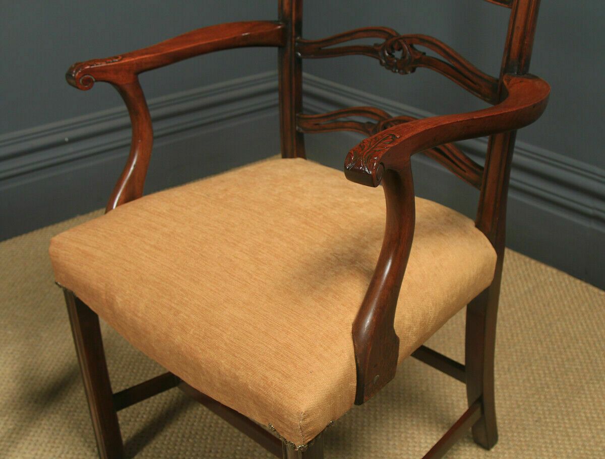 photo for sale Antique Set Of Eight English Georgian Ribbon Back Mahogany Dining Chairs C1880