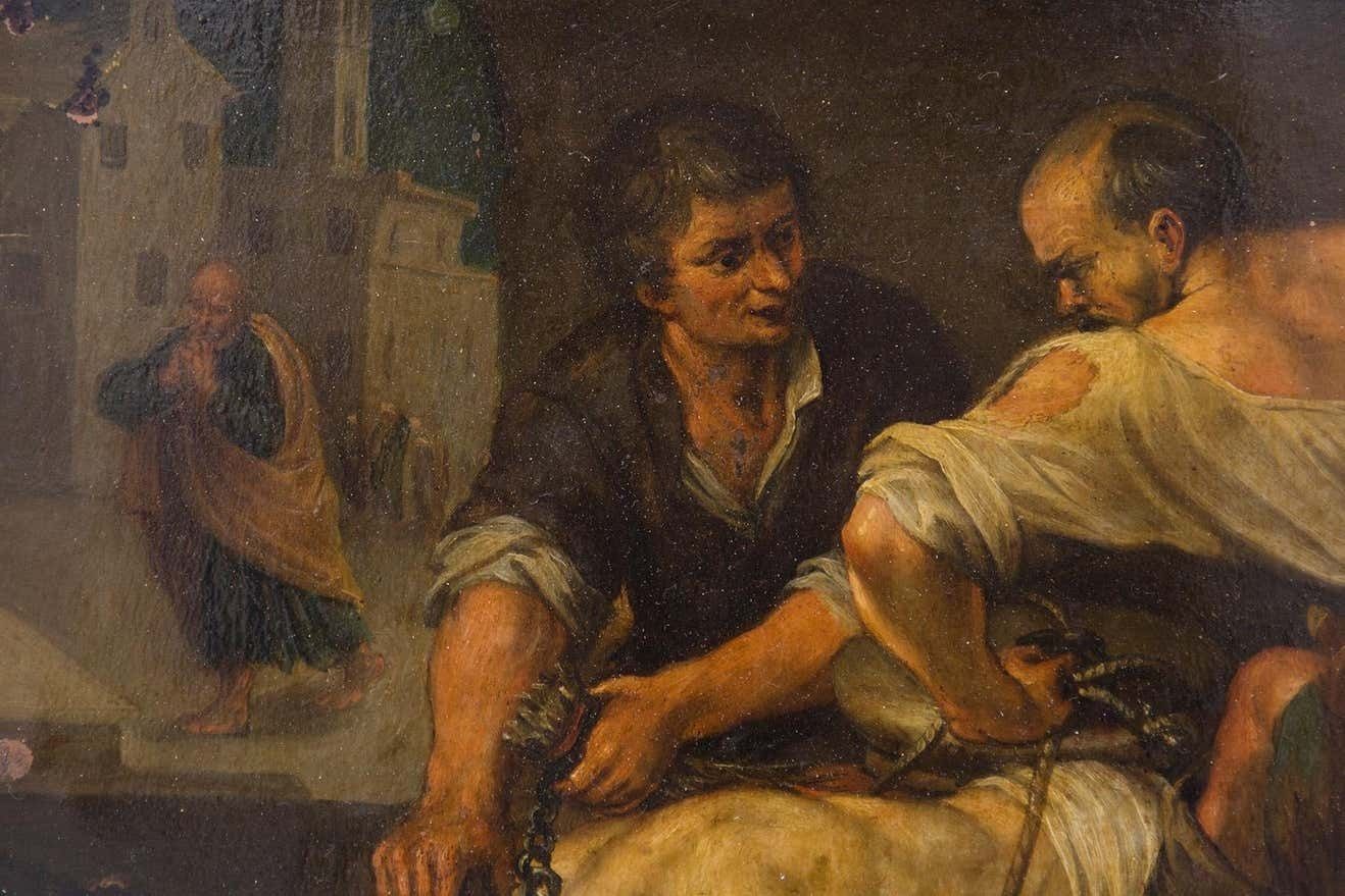 19539.0 Caravaggesque Oil On Copper "Flagellation Of Christ" Baroque Sicilian, 17th Cent photo