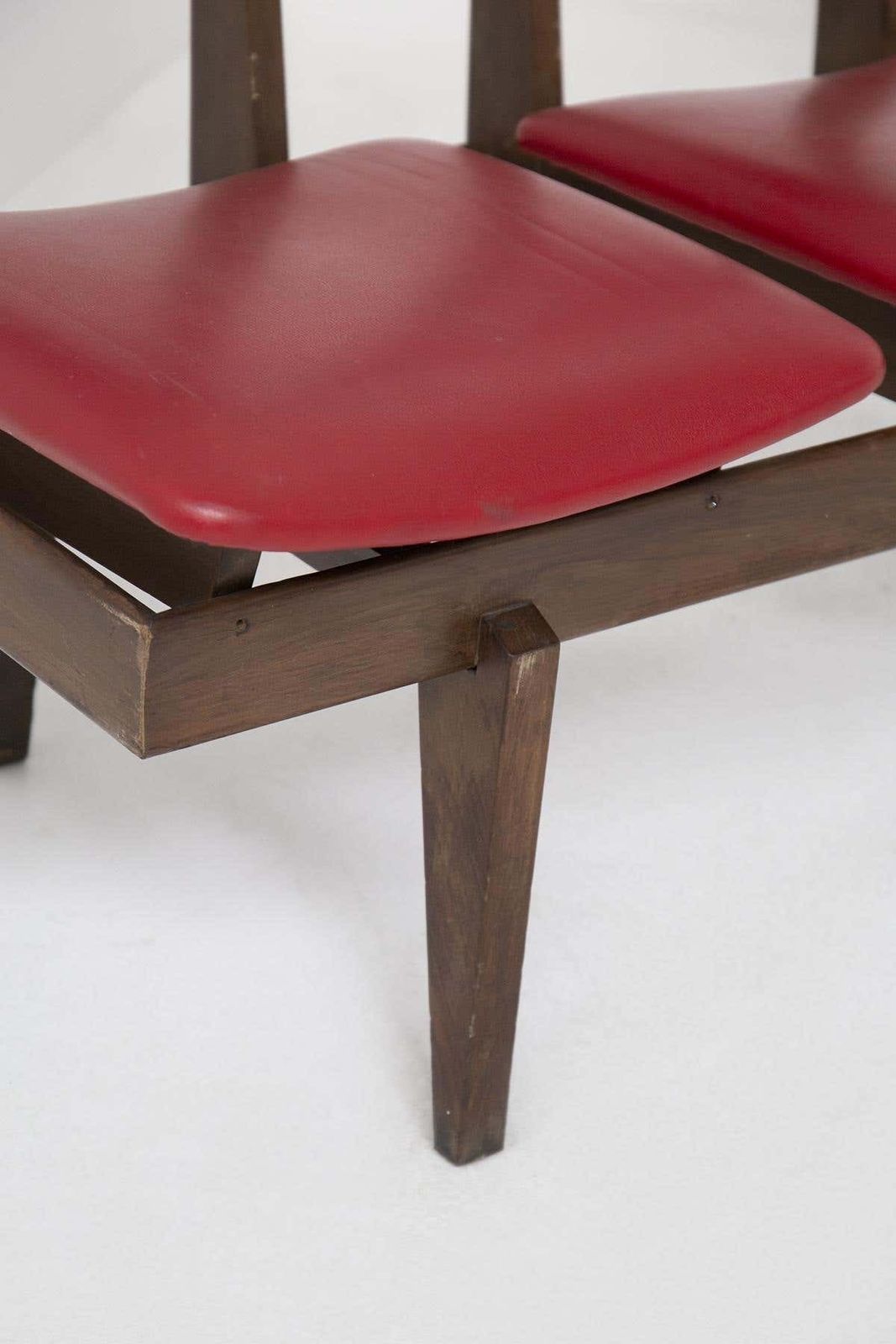 Italian Vintage Bench With Red Leather Seats, 5 Seats photo vinterior