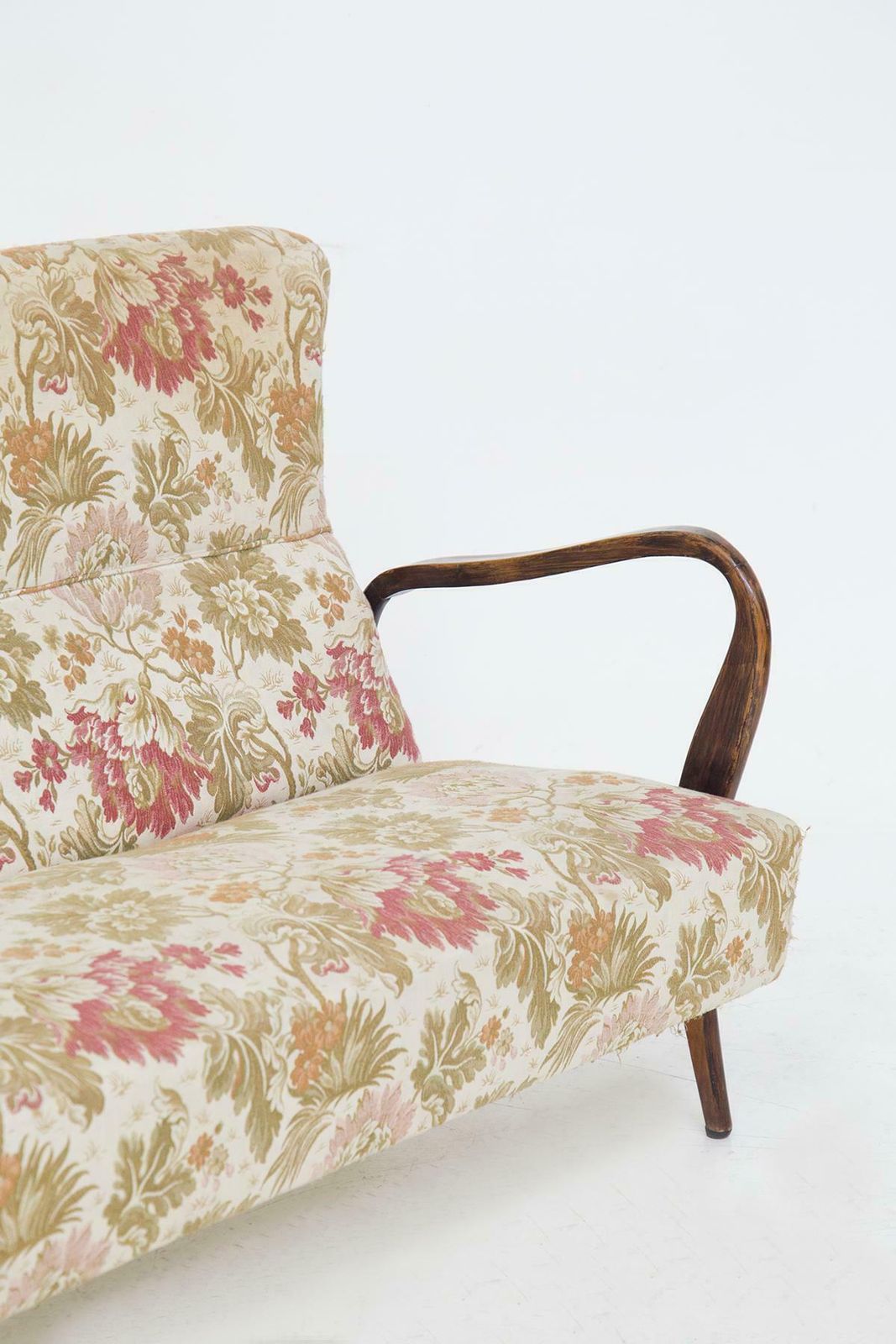 Paolo Buffa Vintage Sofa In Wood And Floral Fabric ''Attr.'' photo for sale