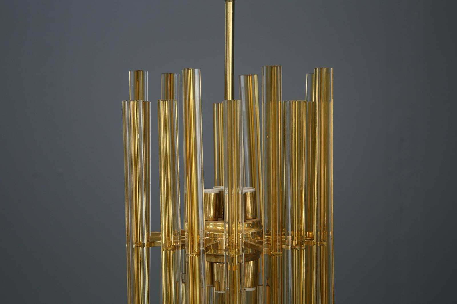 Lighting Venini Chandelier Midcentury In Gilded Glass And Brass Elegant, 1950 photo
