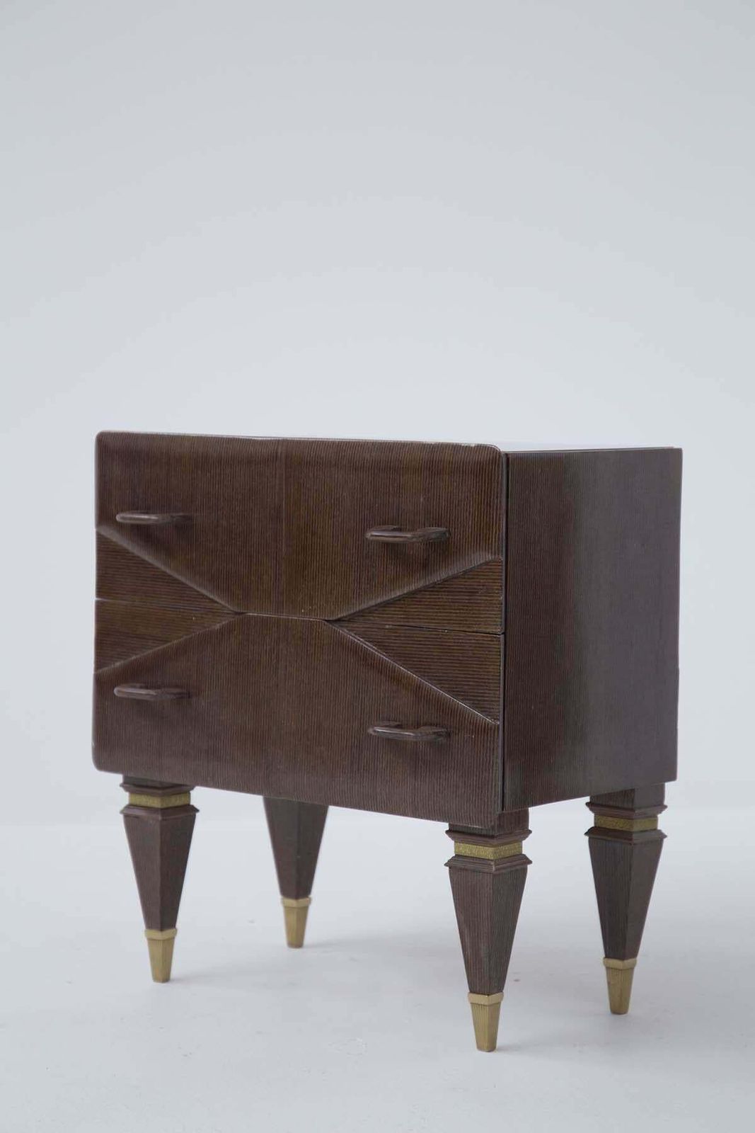 Mid Century Italian Vintage Nightstands In Wood And Blue Glass photo for sale