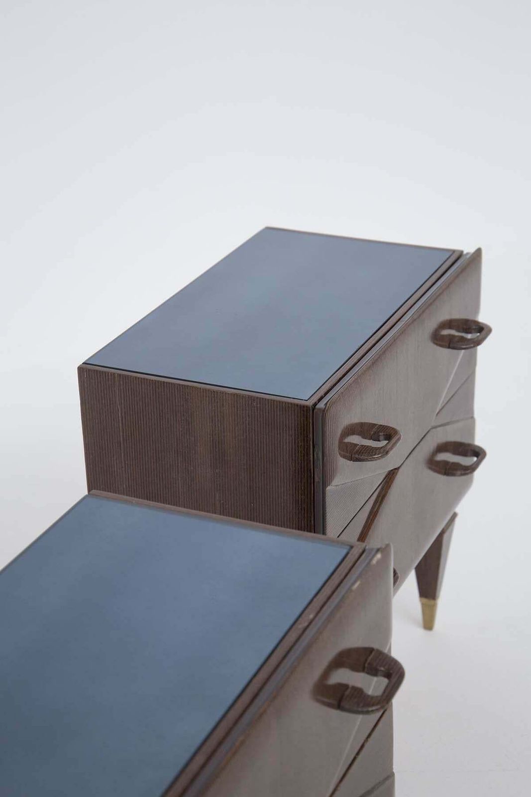 Mid Century Italian Vintage Nightstands In Wood And Blue Glass photo Furniture