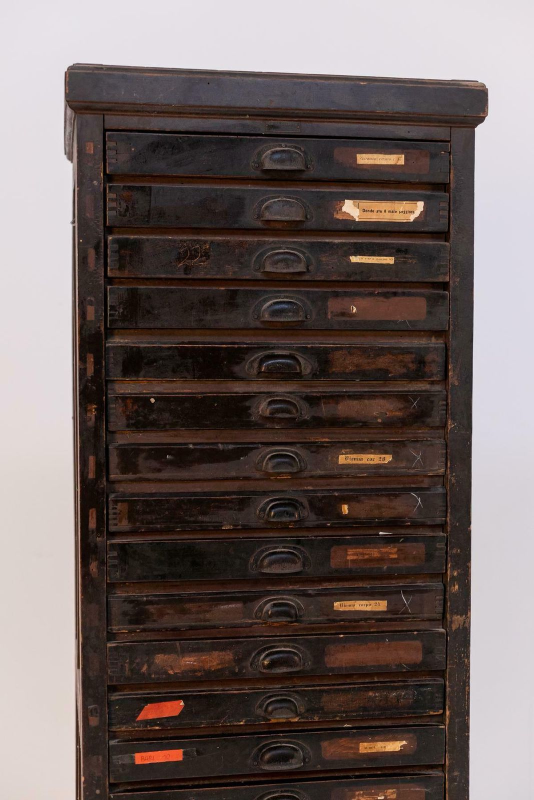Vintage Typographic Chest Of Drawers In Wood, Original Label photo buy